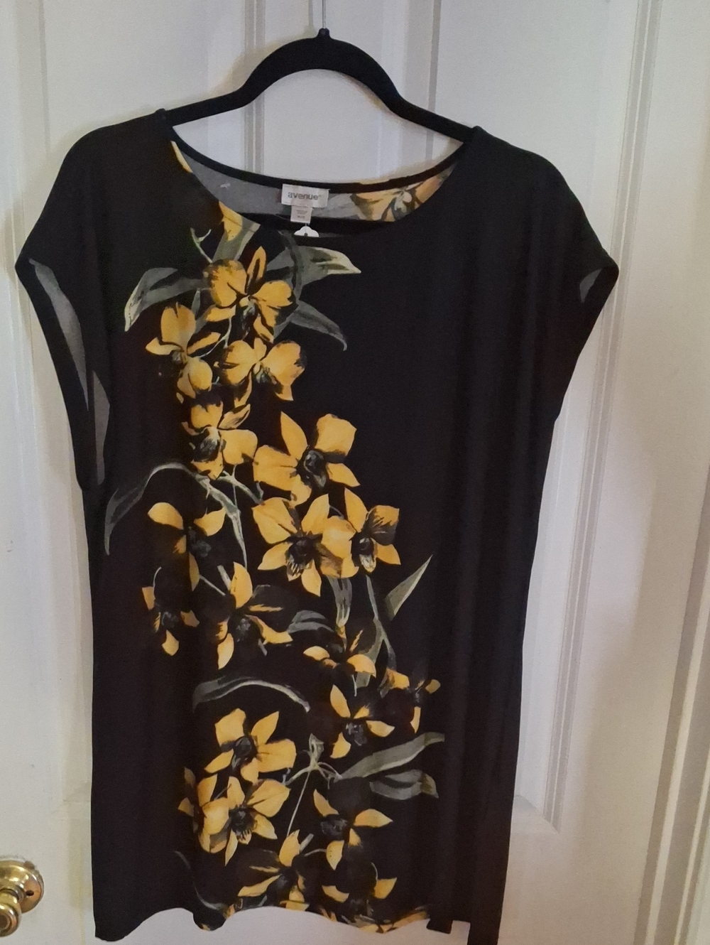 Peruvian Connection Black Tunic with Yellow Floral Cascade